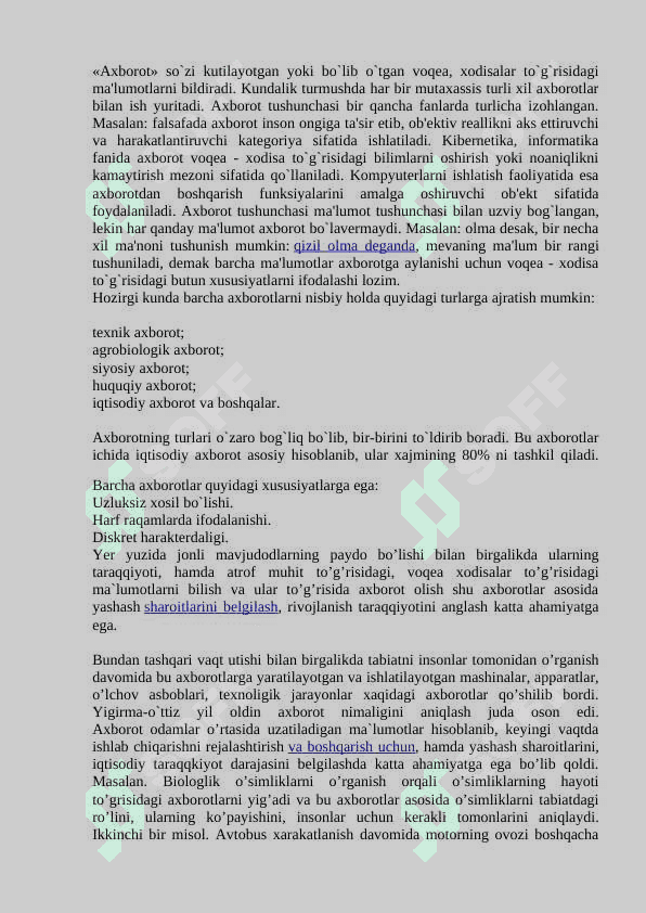 AXBOROTNING TURLARI VA XUSUSIYATLARI 2