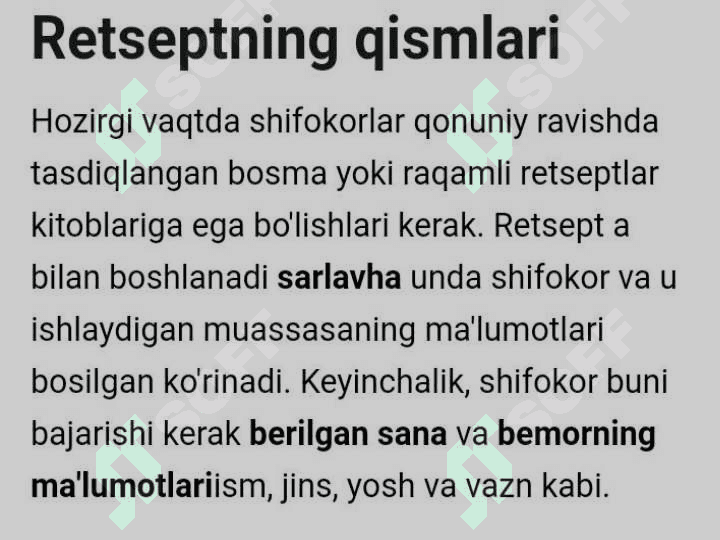 Retsept strukturasi 
retsept yozish qoidalari 4