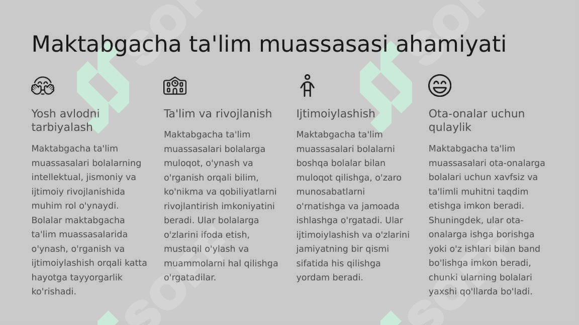 Maktabgacha ta'lim muassasasi qurilishi va bezaklari 2
