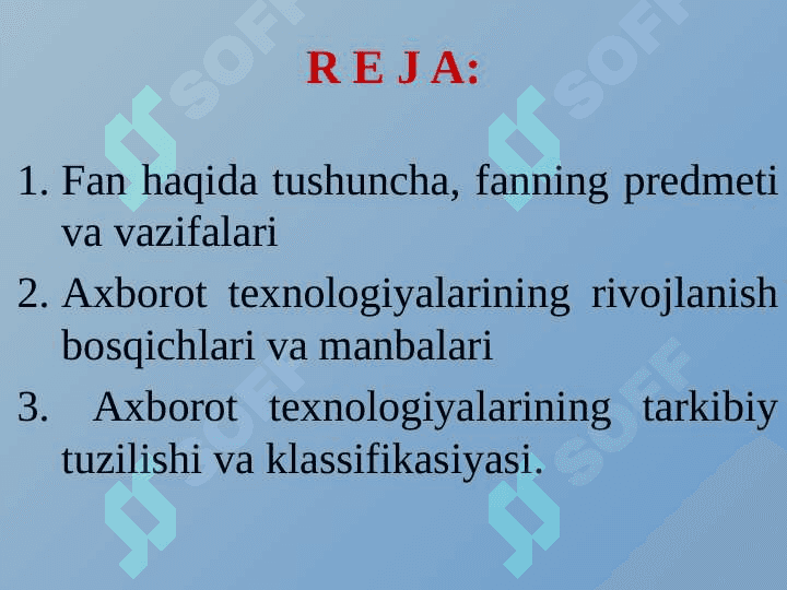 Iqtisоdiyotda aхbоrоt-kоmmunikatsiоn tехnоlоgiyalar va tizimlar” faniga kirish 2