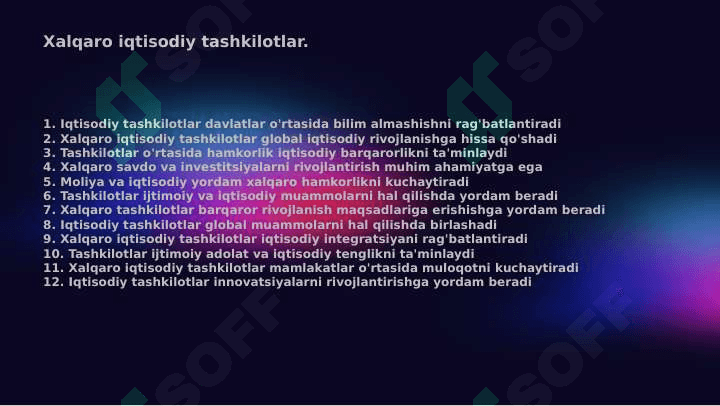 Xalqaro iqtisodiy tashkilotlar. 2