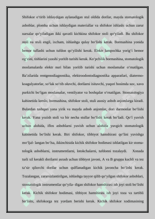Terapevtik stomatologiya xonasining jihozlanishi 8