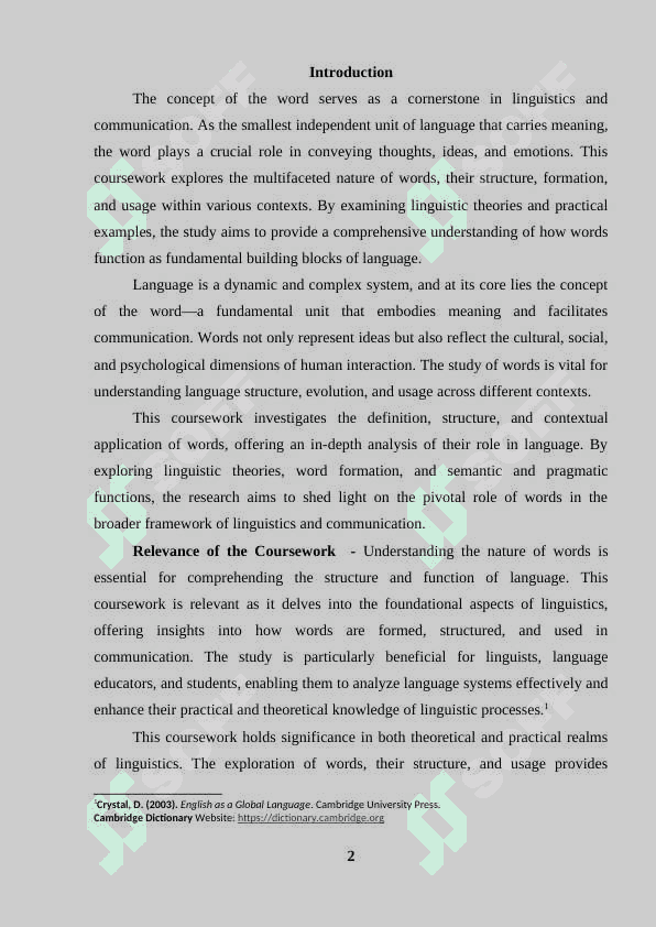 The definition of word the word 2
