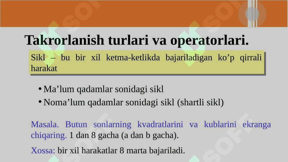 Takrorlanish operatorlari. 3