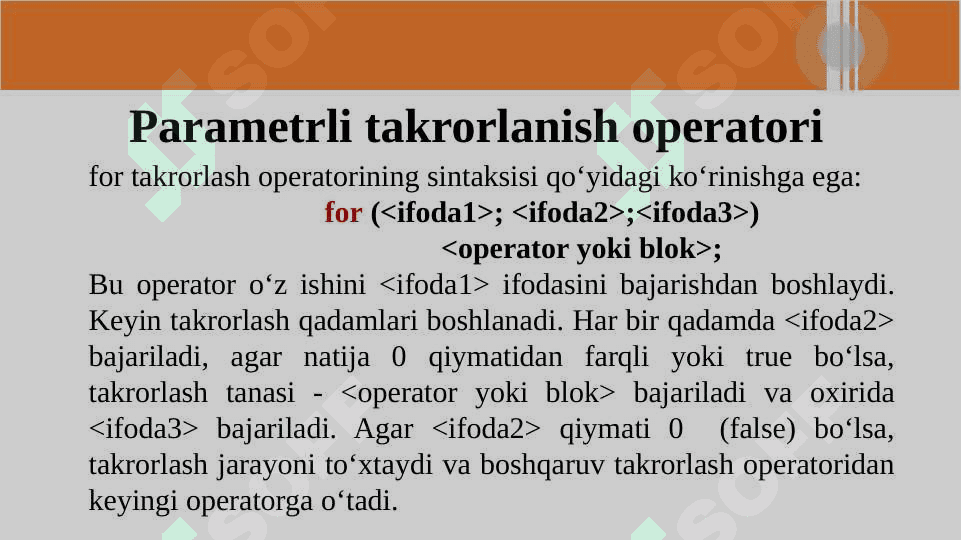 Takrorlanish operatorlari. 4