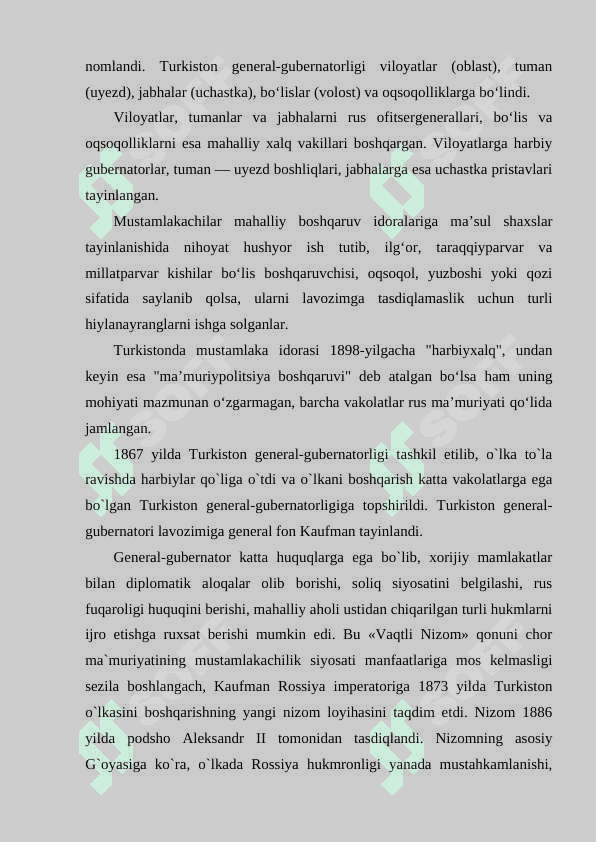 TURKISTON GENERAL GUBERNATORLIGI TASHKIL TOPISHI 7