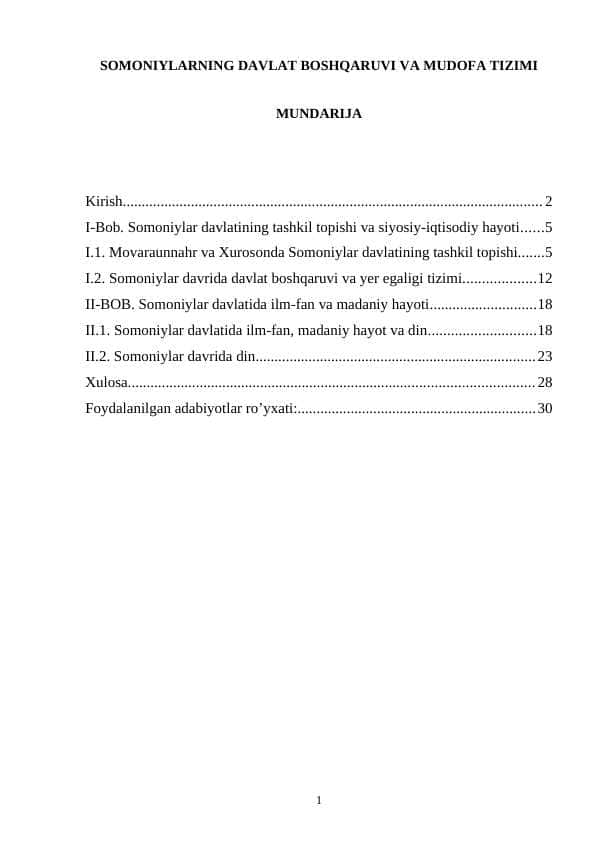 SOMONIYLARNING DAVLAT BOSHQARUVI VA MUDOFA TIZIMI