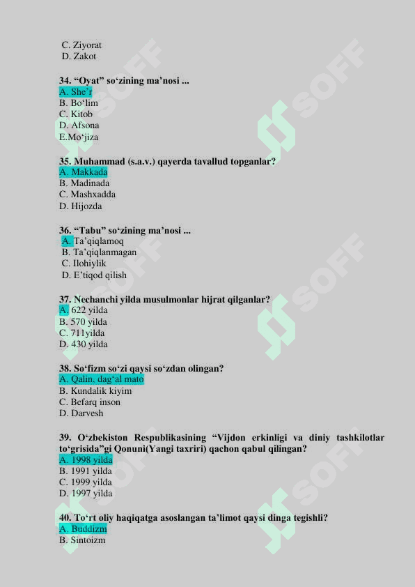 Dinshunoslik test 6