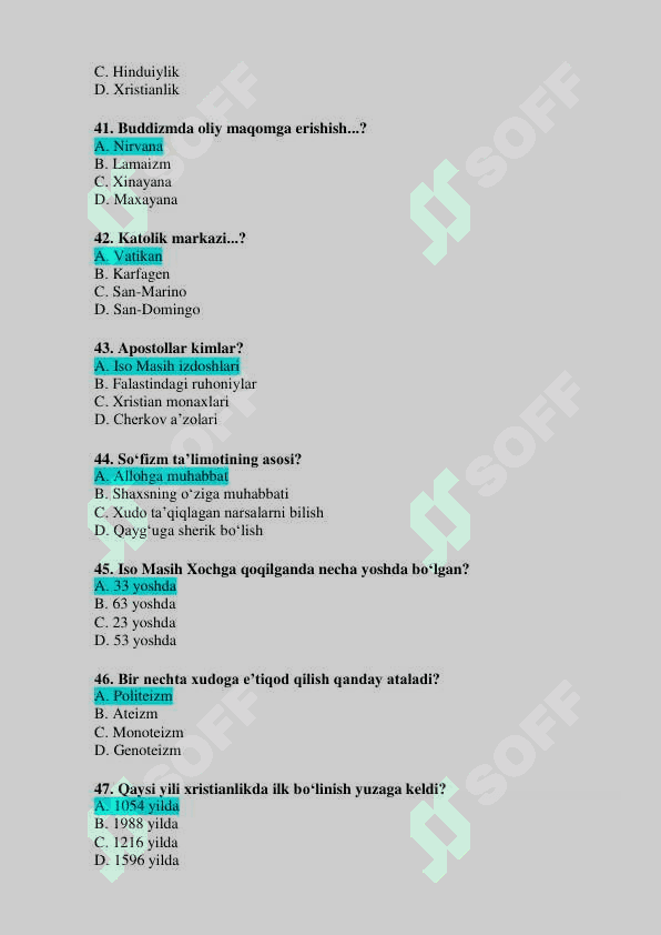 Dinshunoslik test 7