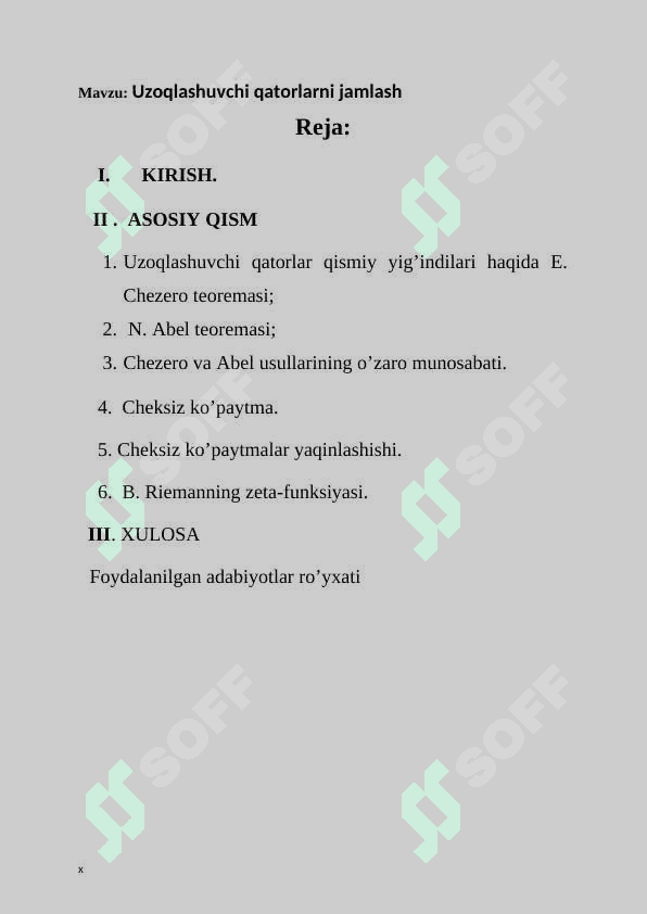 Uzoqlashuvchi qatorlarni jamlash 2