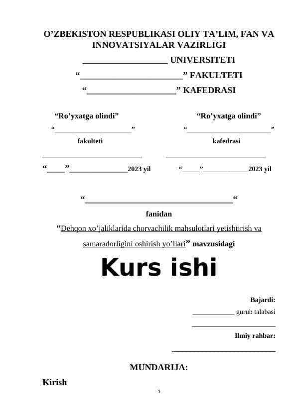 Dehqon xo’jaliklarida chorvachilik mahsulotlari yetishtirish va samaradorligini oshirish yo’llari