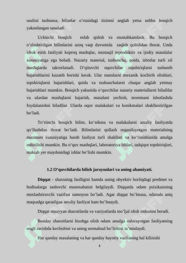 O‘quvchilarning bilish faoliyati va uning  xususiyatlari 6