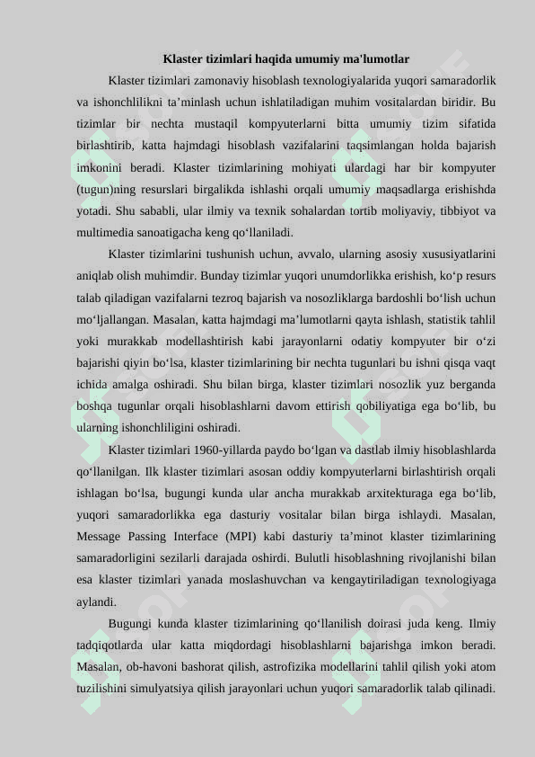 Klaster tizimlarini ishlab chiqish xususiyatlari va algoritmlari 3