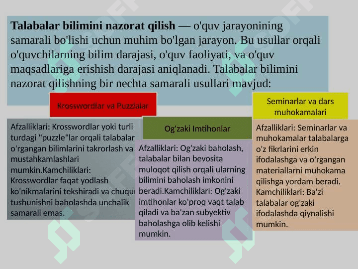Talabalar bilimini nazorat qilish usullari. 3