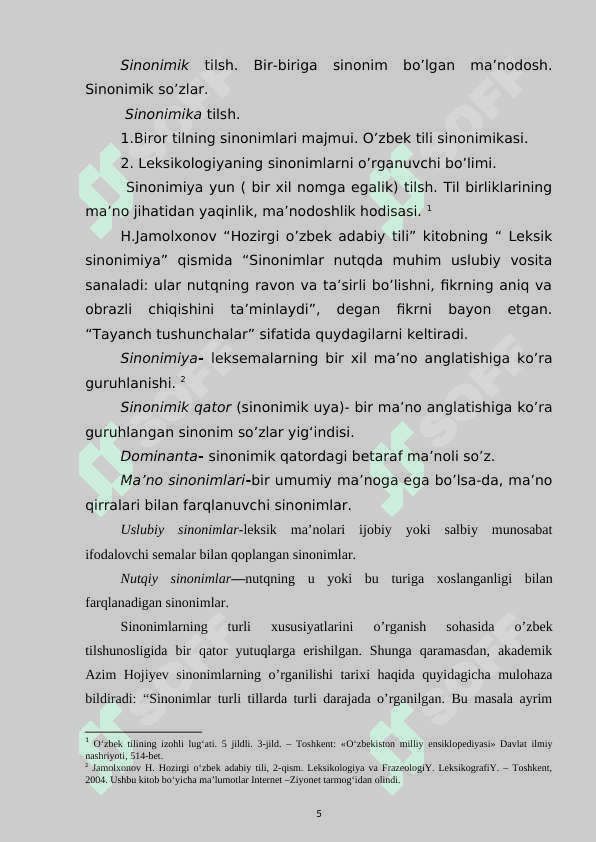 Sinonimik qatorlarda darajalanish munosabati 5