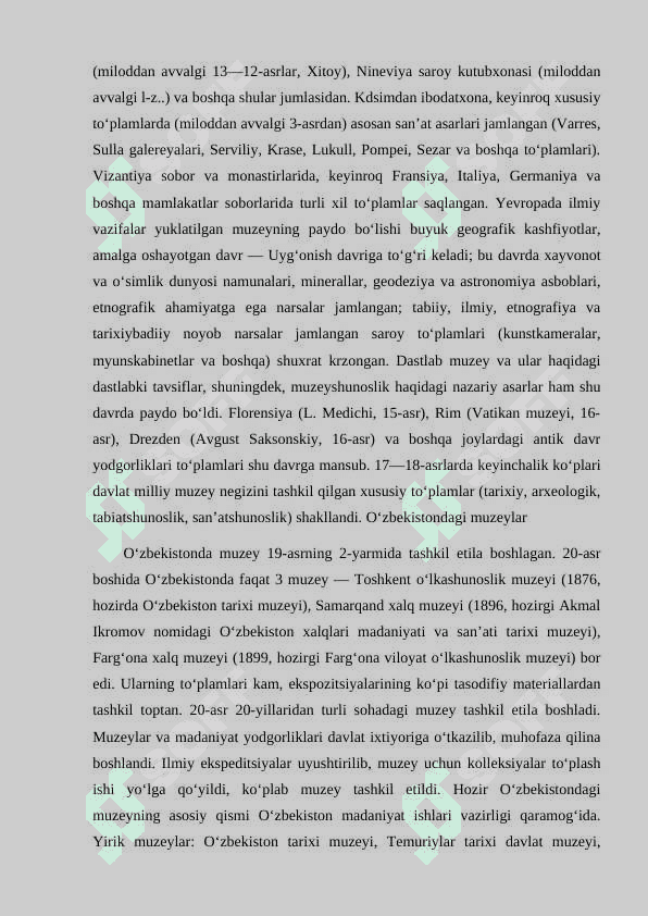 DUNYO MUZEYLARI TASNIFI 3
