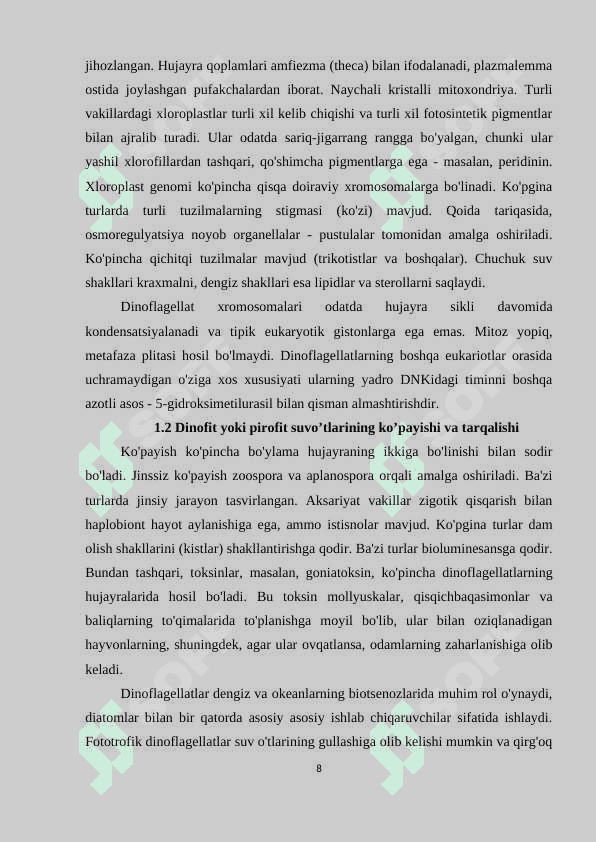 DINOFIT YOKI PIROFIT SUVO’TLARINING KLASSIFIKATSIYASI 7