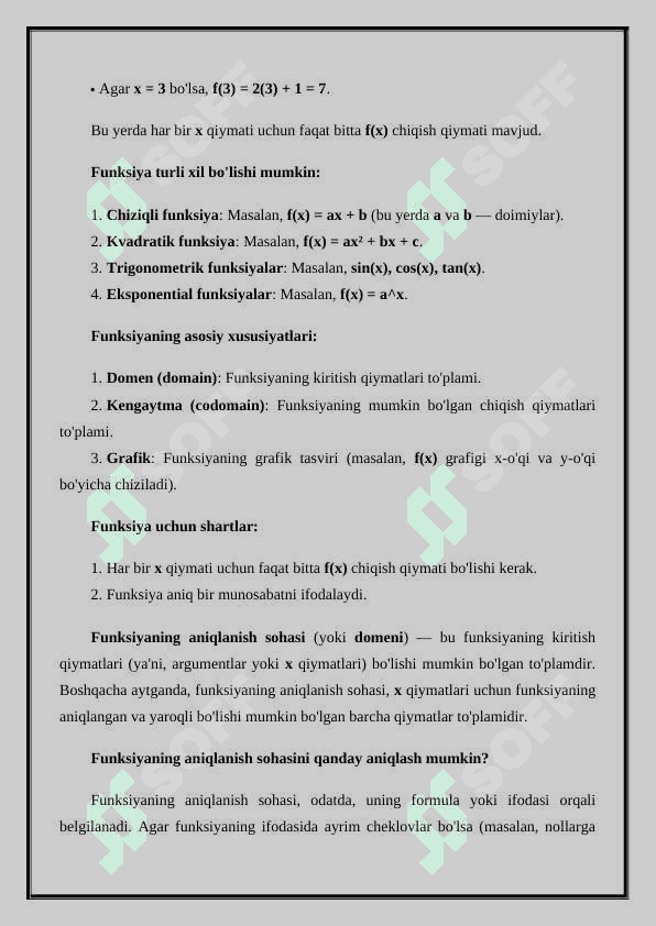 Funksiyaning aniqlanishi sohasi va qiymatlar toʻplami 3