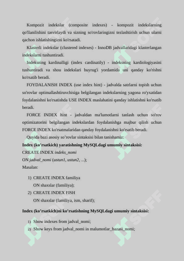 SQL tilida INDEX yaratish. 3