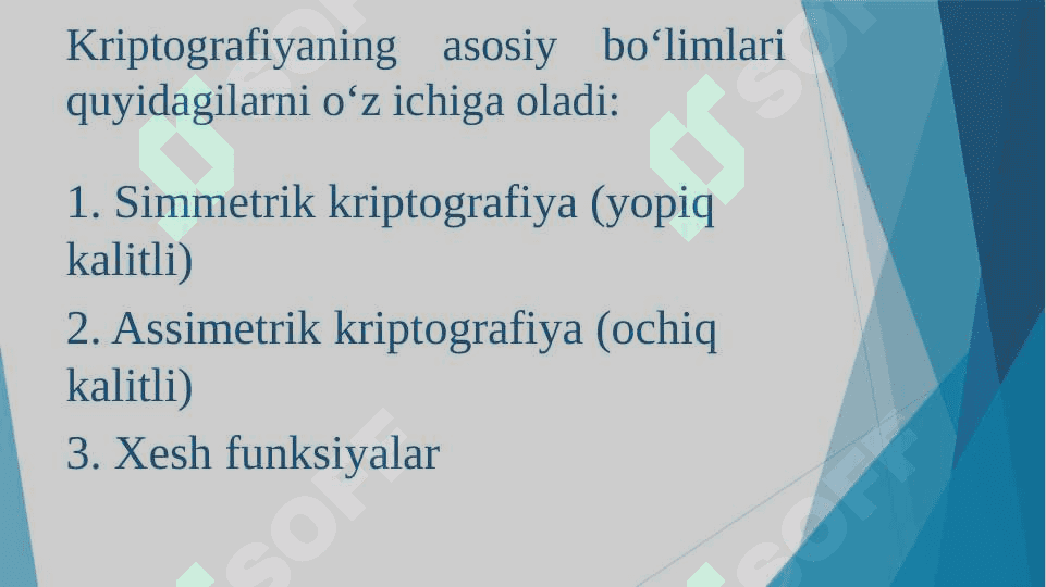 KRIPTOGRAFIYANING ASOSIY BO'LIMLARI. 4