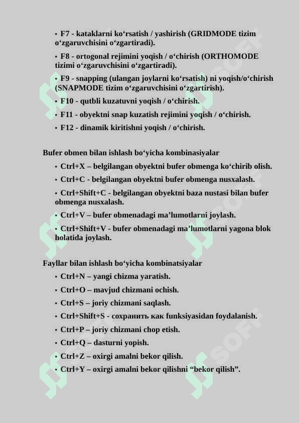 AutoCad tezkor tugmalar 2