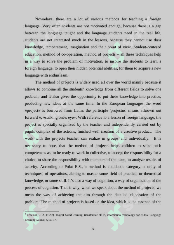 Project work in teaching english 5