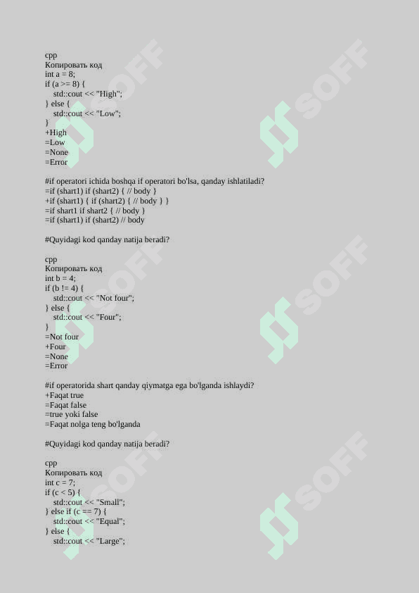C++  TEST  Yakuniy nazorat ishi 4