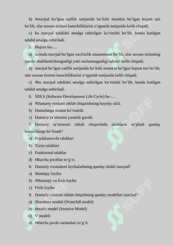 Dasturiy vositalar xavfsizligi fanidan test 2