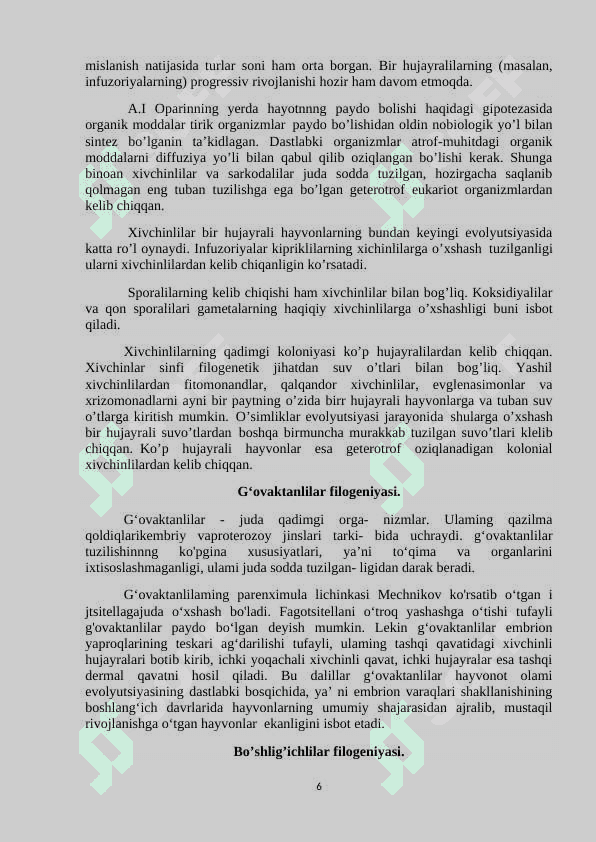 Hayvonot dunyosi evolutsiyasi 5