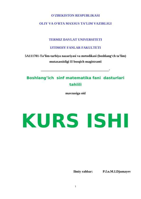 Boshlangʻich sinf matematika fani dasturlari tahlili