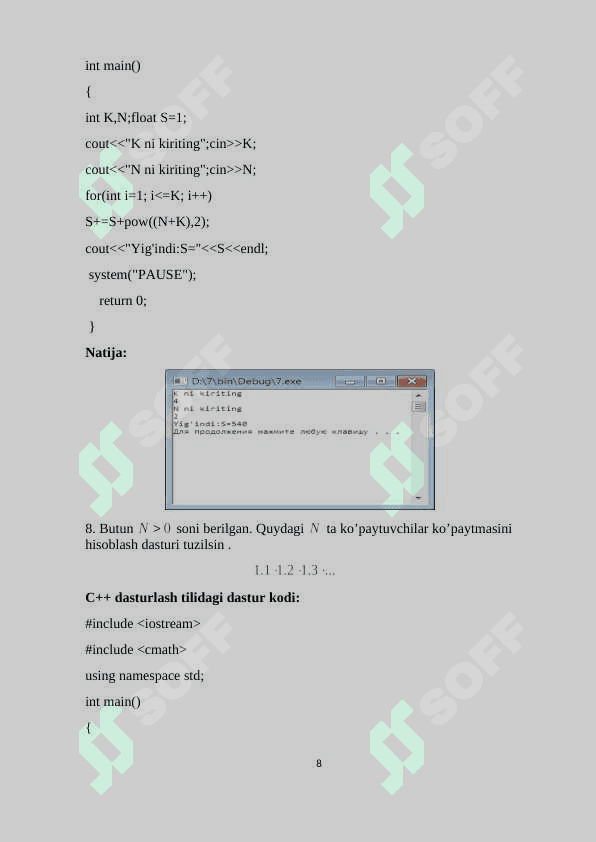C++da Parametrli sikllarga doir misollar. 8