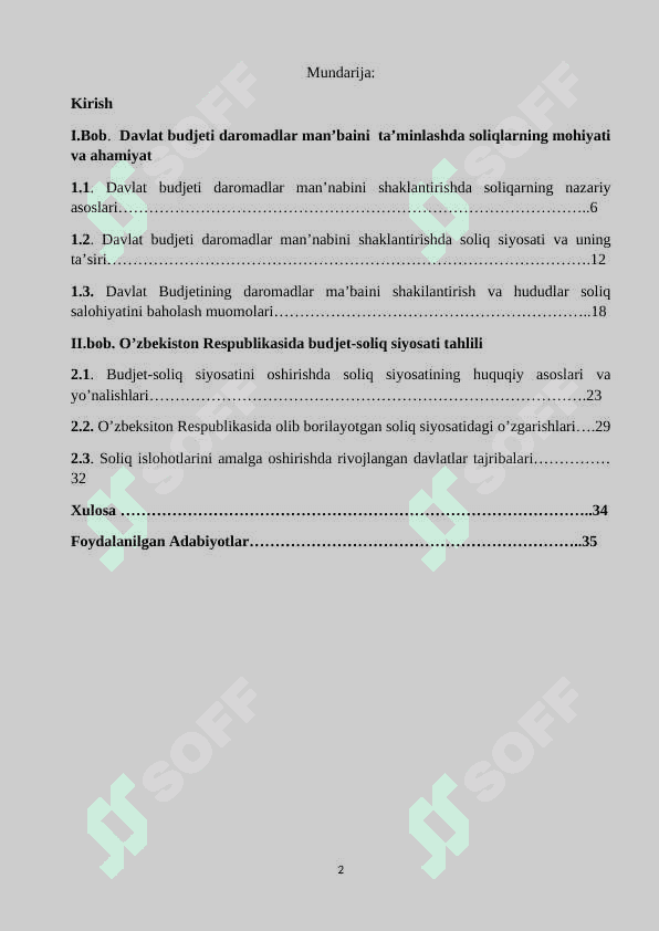 DAVLAT BUDJETINING DAROMALARI VA XARAJATLARI. 2