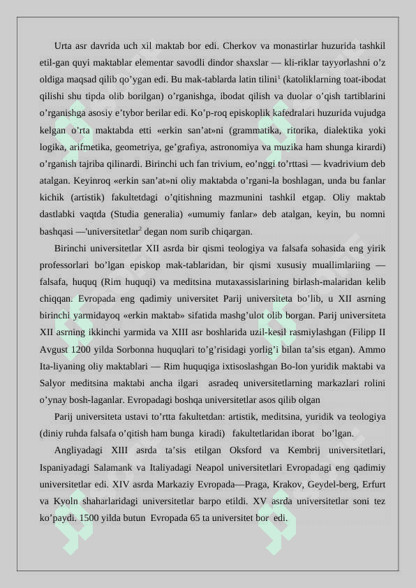 G’arbiy yevropaning o’rta asr madaniyati 4