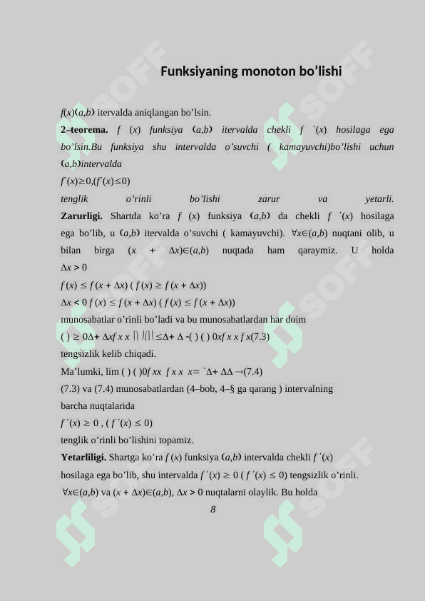 Differensial hisobning ba'zi bir tadbiqlari 8