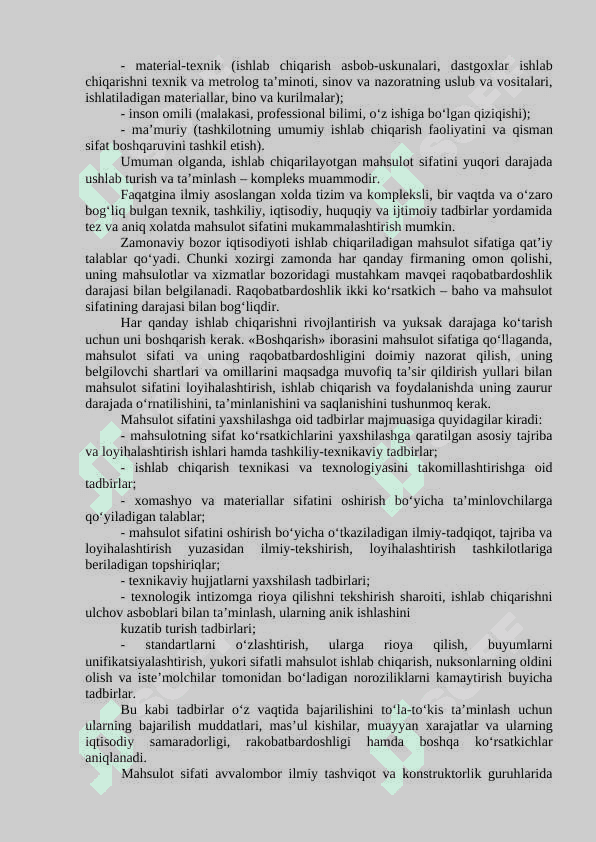 Mahsulot va xizmatlar sifati. Sifat ko‘rsatkichlari. 2