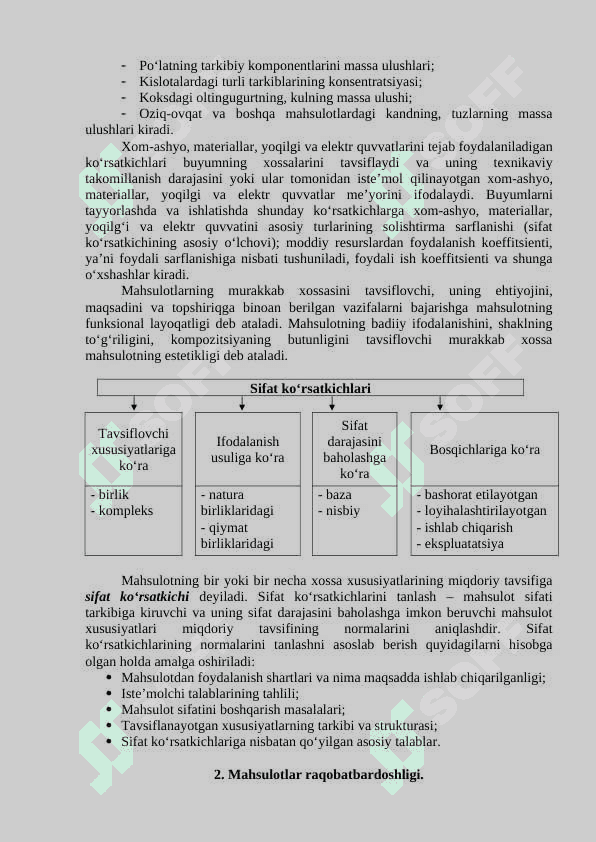 Mahsulot va xizmatlar sifati. Sifat ko‘rsatkichlari. 4