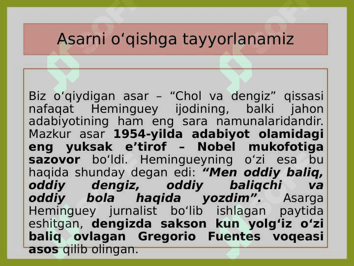 Ernest Heminguey. ''Chol va dengiz'' 6
