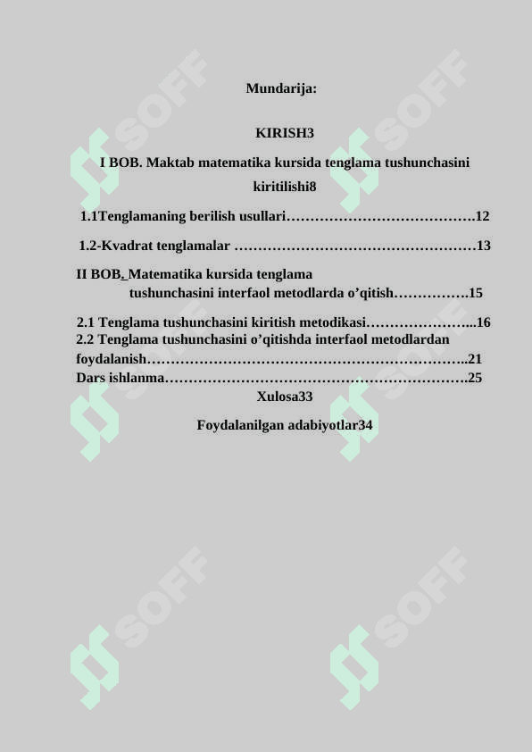 Maktab matematika kursida tenglama o'qitilishi 2