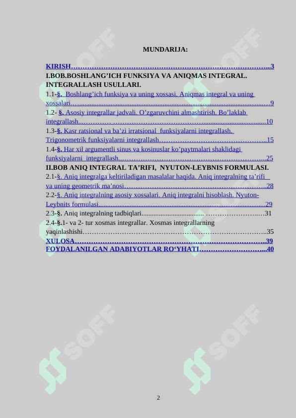 Integral va uning tadbiqlarini o’rgatish metodikasi 2