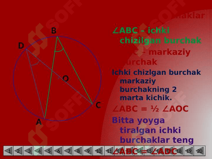 Aylanaga ichki chizilgan burchaklar 2