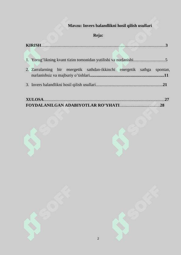 Invers balandlik hosil qilish usullari 2