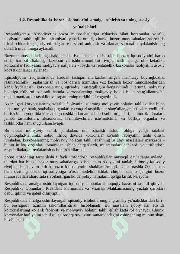 BOZOR IQTISODYOTIGA O’TISH SHARAYOTIDA TAQCHILLIK VA UNI BARTARAF ETISH VOSITALARI 8