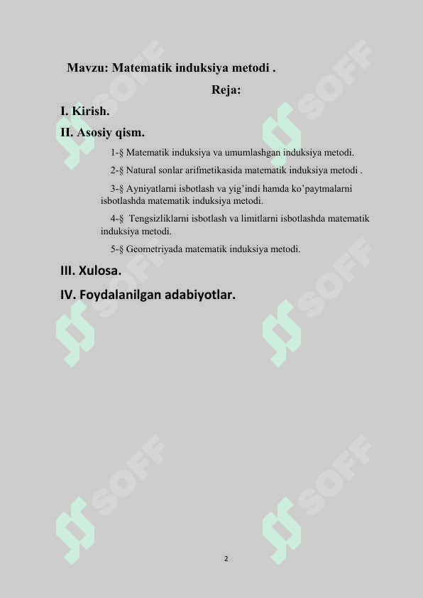 Matematik induksiya metodi  kurs ishi 2