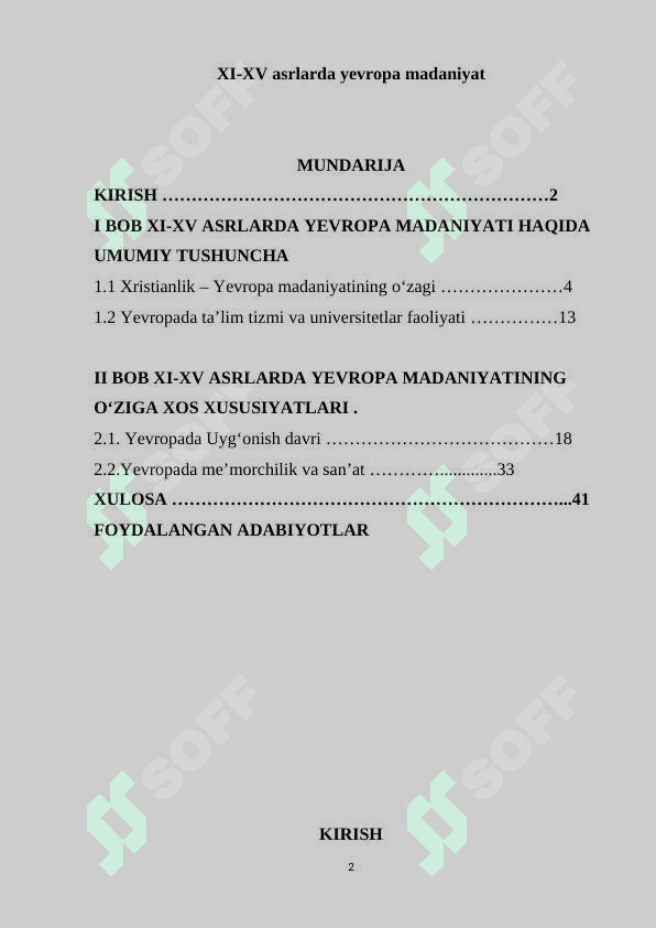XI-XV asrlarda yevropa madaniyat 2