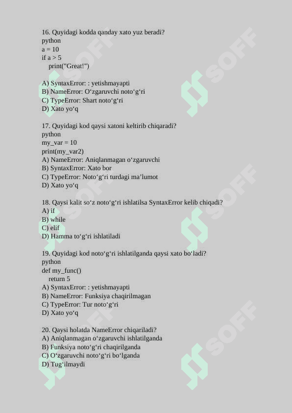 Python dasturlash tilida tuzilgan test 3-qism 4
