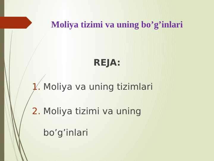 Moliya tizimi va uning bo’g’inlari