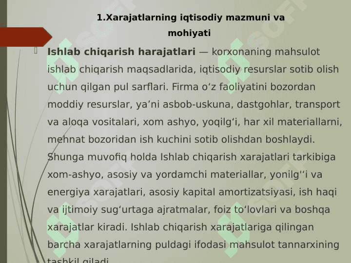 Ishlab chiqarish xarajatlari 2