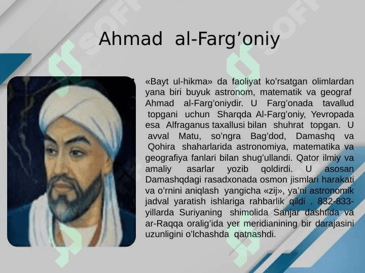 IX-XII asrlarda  O’rta Osiyoda madaniy yuksalish. Uyg’onish davri (Renesans). Buyuk allomalarimizning qo'shgan hissasi 7