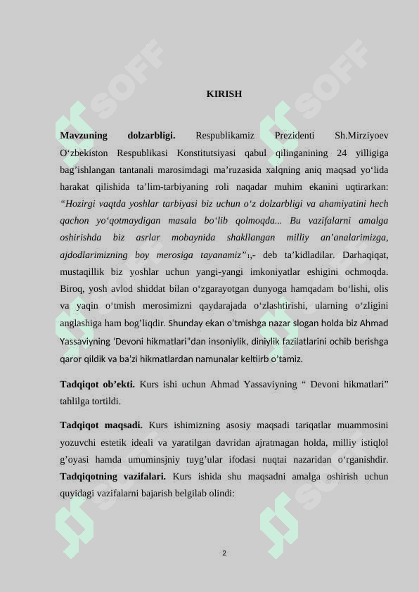 Ahmad Yassaviyning “ Devoni hikmat" kurs ishi 2