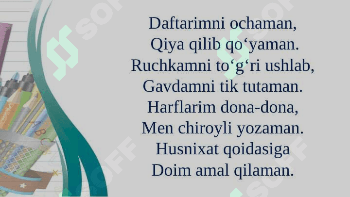 Yozuv darsi 1-sinf  bosh K harfi 8